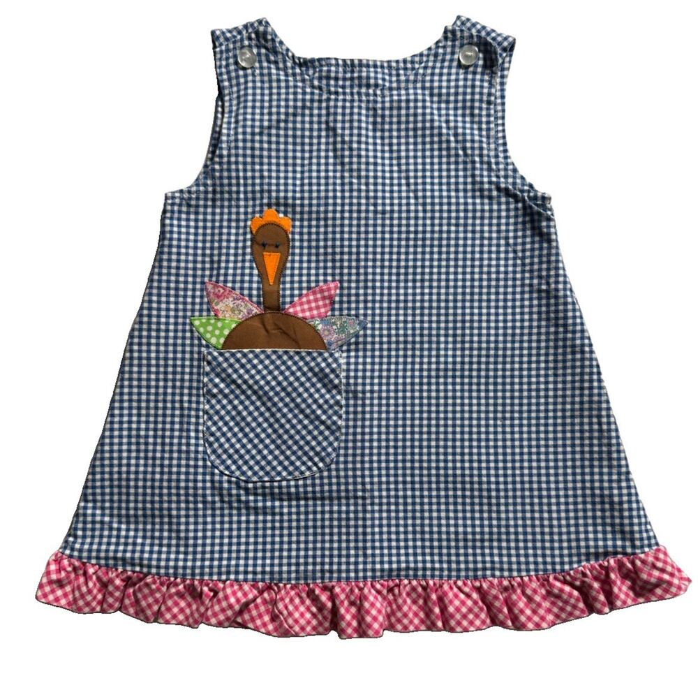 Funtasia Too Girls Reversible Thanksgiving Dress Turkey Pumpkin Gingham 4T
